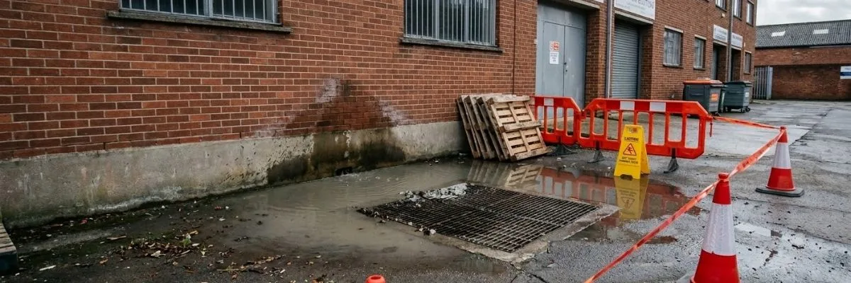 Emergency drainage repair on a commercial site